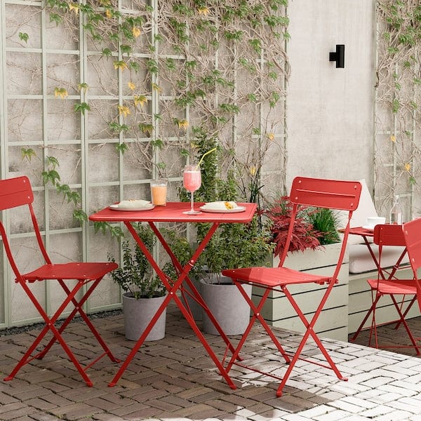 Ikea SUNDSÖ - Tavolo e 2 sedie pieghevoli, da esterno rosso vivo/rosso vivo,65x65 cm