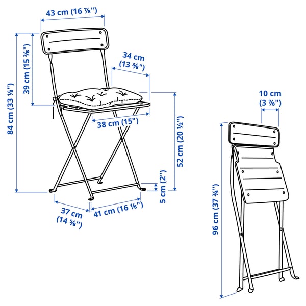 SUNDSÖ table and 2 folding chairs, outdoor light green/light green Kuddarna light grey-beige, 65x65 cm