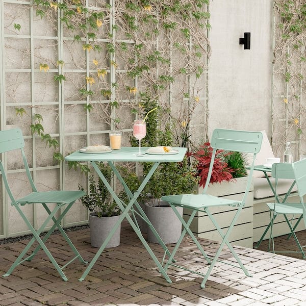 Ikea SUNDSÖ - Folding table and 2 chairs, outdoor light green/light green,65x65 cm