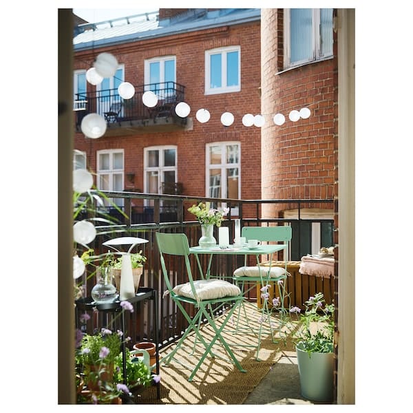 Ikea SUNDSÖ - Folding table and 2 chairs, outdoor light green/light green,65x65 cm