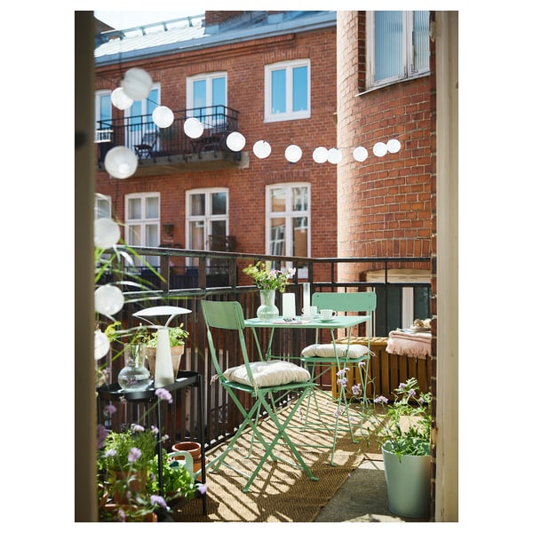 SUNDSÖ table and 2 folding chairs, outdoor light green/light green, 65x65 cm