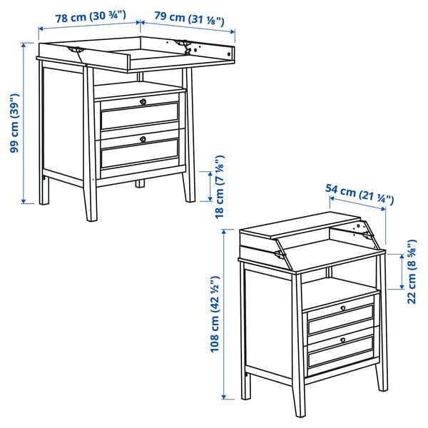 SUNDVIK changing table/chest of drawers, grey, 78 cm