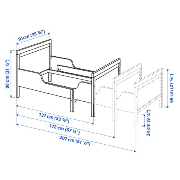 SUNDVIK - Extendable bed, gray, 80x200 cm