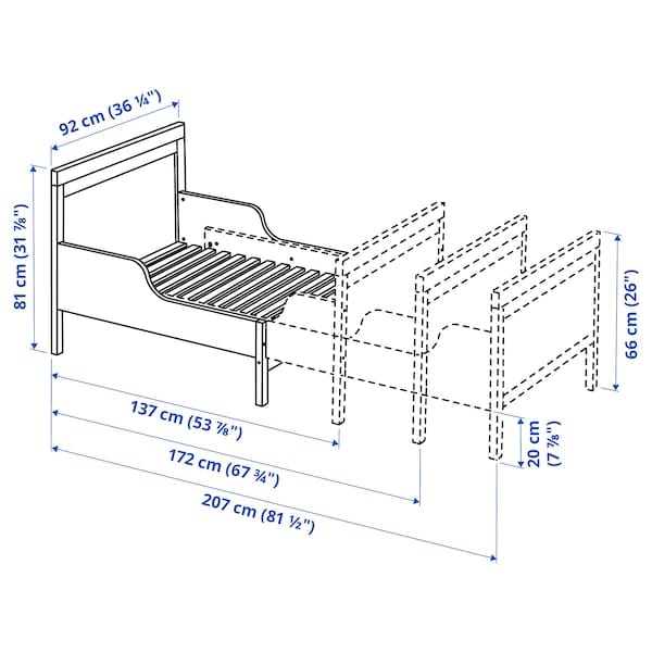 Ikea SUNDVIK - Ext bed frame with slatted bed base, white, 80x200 cm