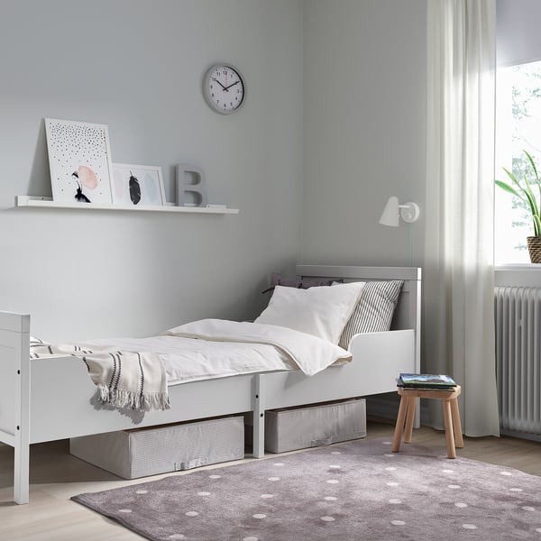 SUNDVIK ext bed frame with slatted bed base, grey, 80x200 cm