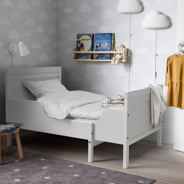 SUNDVIK ext bed frame with slatted bed base, grey, 80x200 cm