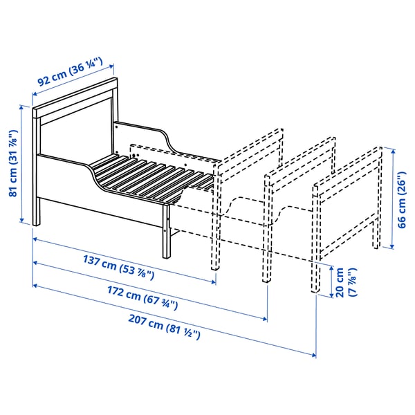 SUNDVIK ext bed frame with slatted bed base, grey, 80x200 cm