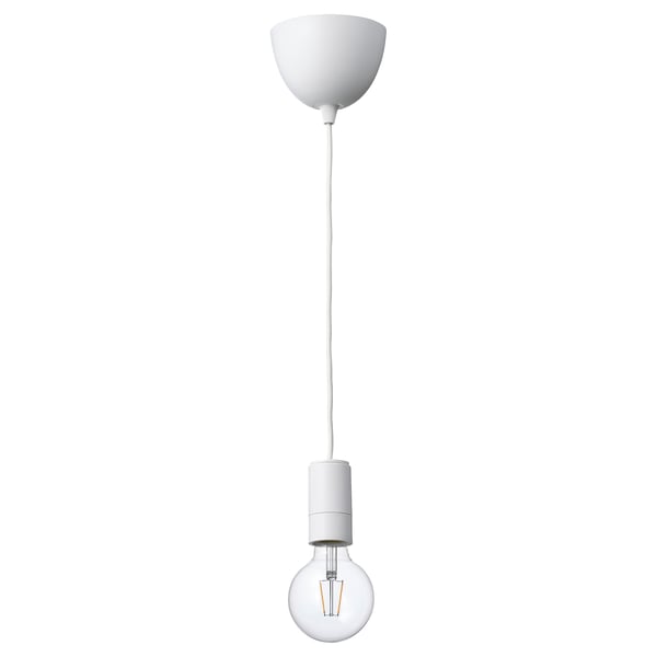 SUNNEBY / LUNNOM - Pendant lamp with light bulb, white/globe clear