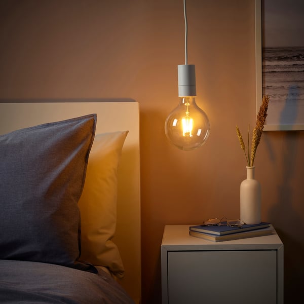 SUNNEBY / LUNNOM - Pendant lamp with bulb, white/light intensity adjustable globe ,