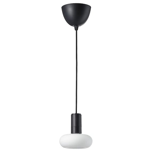 Ikea SUNNEBY / MOLNART - Pendant lamp with light bulb, black/donut-shaped opal white