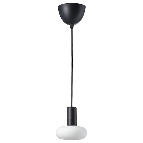 SUNNEBY / MOLNART - Pendant lamp with light bulb, black/donut-shaped opal white