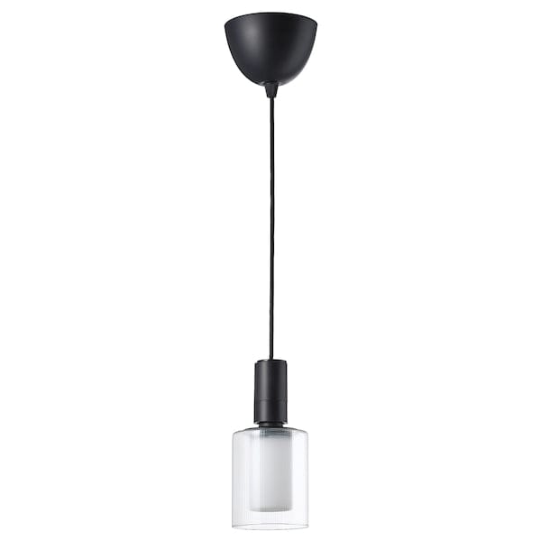 Ikea SUNNEBY / MOLNART - Pendant lamp with light bulb, black textile/cylinder striped