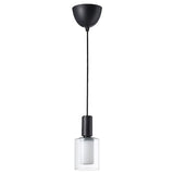 SUNNEBY / MOLNART pendant lamp with light bulb, black textile/cylinder striped