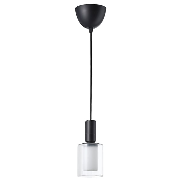 SUNNEBY / MOLNART pendant lamp with light bulb, black textile/cylinder striped