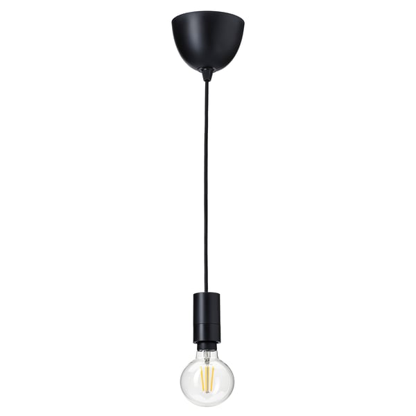 SUNNEBY / TRÅDFRI - Pendant lamp with bulb, black/smart white ,