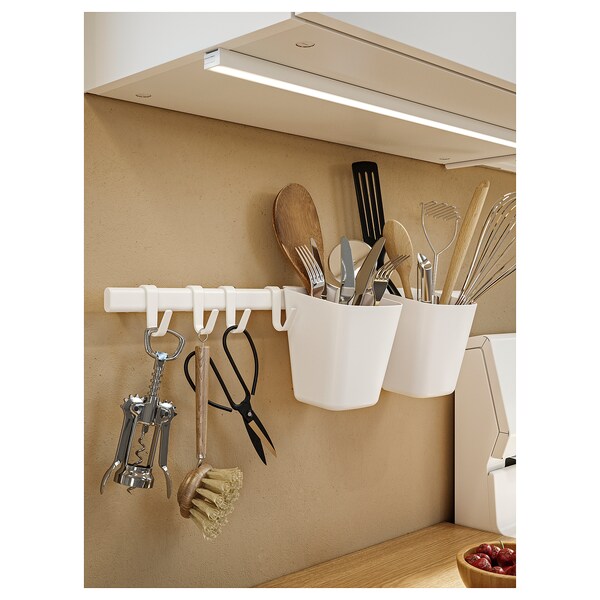 SUNNERSTA - Rail with 4 hooks and 2 containers, white