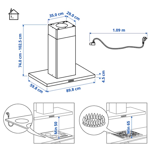 SVÄVANDE ceiling-mounted extractor hood, stainless steel, 90 cm