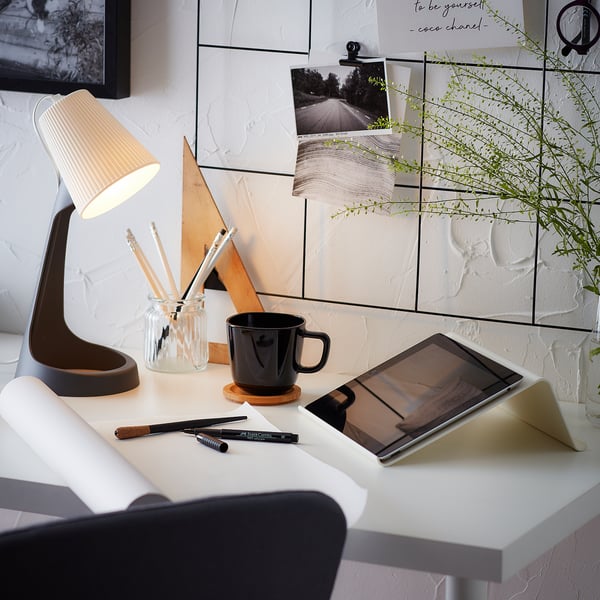 SVALLET work lamp, dark grey/white, 11 cm