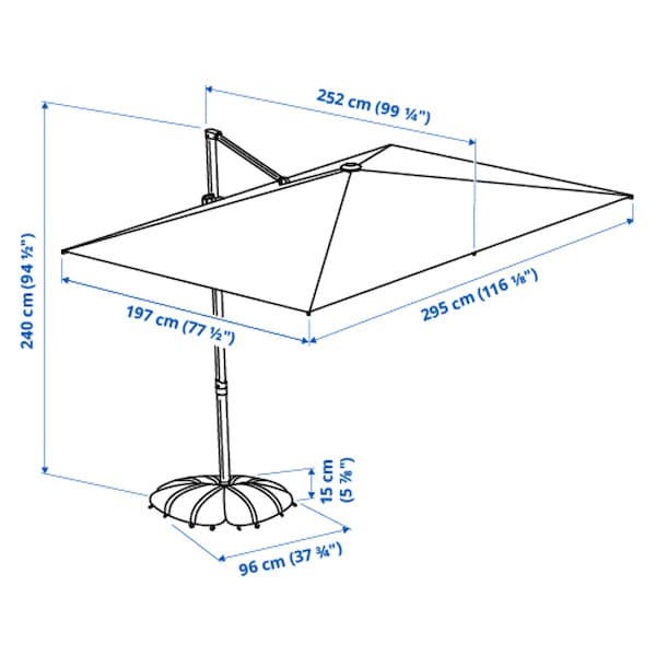 Ikea SVALÖN / IGGÖN - Hanging umbrella with base, light-beige/dark gray,300x200 cm