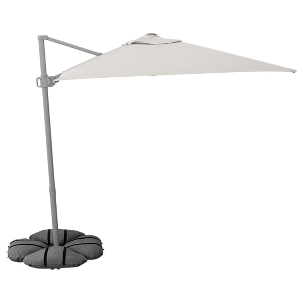 SVALÖN / IGGÖN - SVALÖN / IGGÖN Parasol, hanging with base, light grey-beige/dark grey, 300x200 cm