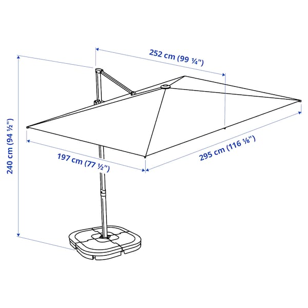 Ikea SVALÖN - Parasol, hanging with base, light grey-beige/Hjältön grey, 300x200 cm