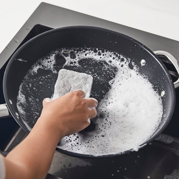 SVAMPIG sponge, grey-green, 11x7 cm, 3 pack