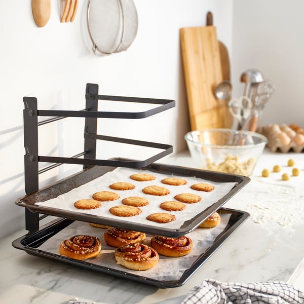 SVARTABBORRE baking sheet rack, folding black, 27x26x33 cm