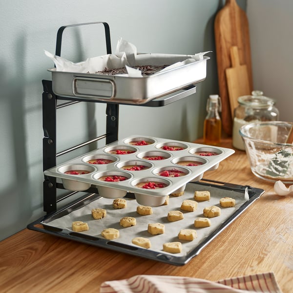 SVARTABBORRE baking sheet rack, folding black, 27x26x33 cm