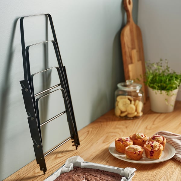SVARTABBORRE baking sheet rack, folding black, 27x26x33 cm