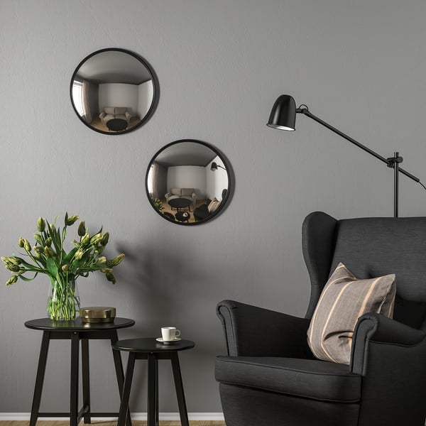 SVARTBJÖRK decorative convex mirror, black, 41 cm