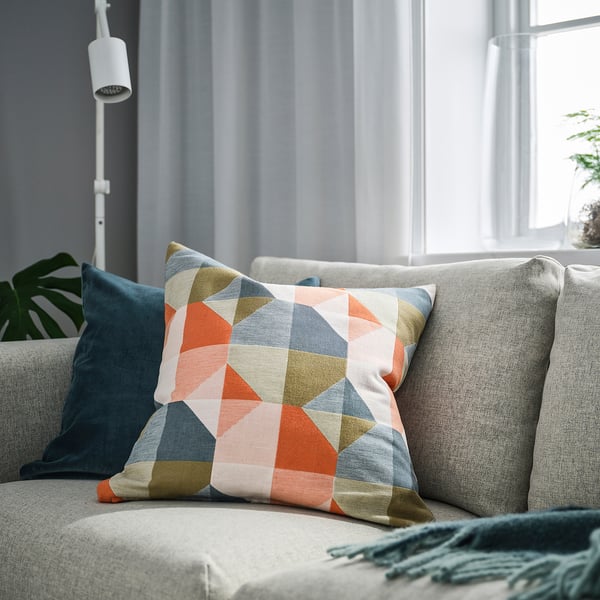 SVARTHÖ - SVARTHÖ Cushion cover, orange/multicolour, 50x50 cm