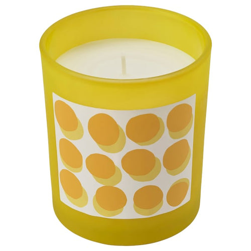 SVARTOXBÄR scented candle in glass, Mimosa/yellow