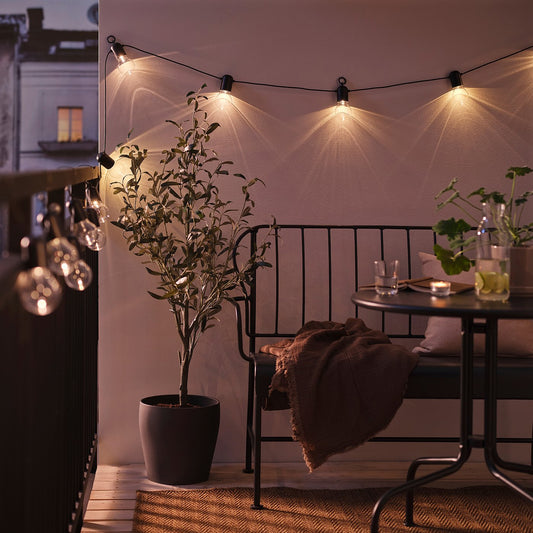 SVARTRÅ LED lighting chain with 12 bulbs, outdoor black