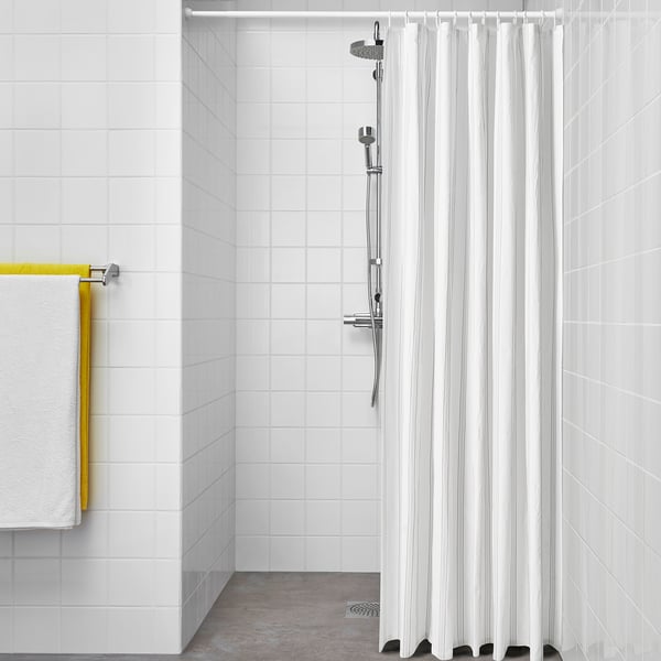 SVARTSTARR shower curtain, white/grey, 180x200 cm