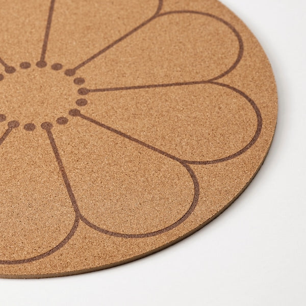 SVARTVIDE - Place mat, cork/patterned flower, 35 cm