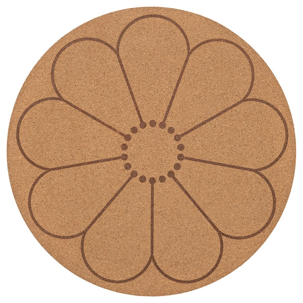 SVARTVIDE - Place mat, cork/patterned flower, 35 cm