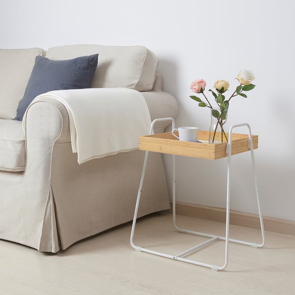 SVENARUM side table, bamboo/white, 39x51 cm