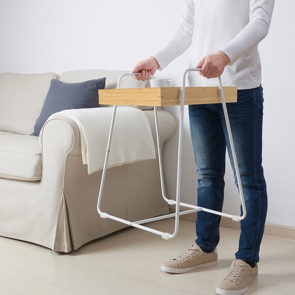 SVENARUM side table, bamboo/white, 39x51 cm