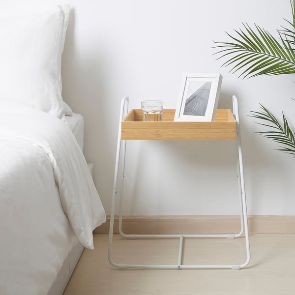 SVENARUM side table, bamboo/white, 39x51 cm