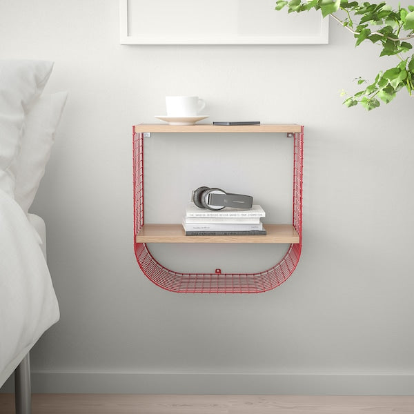 SVENSHULT - Wall shelf with storage, brown-red/white stained oak effect, 41x20 cm