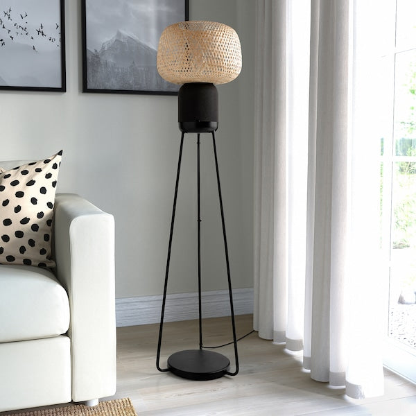 SYMFONISK - Floor lamp with Wi-Fi case, bamboo/smart ,