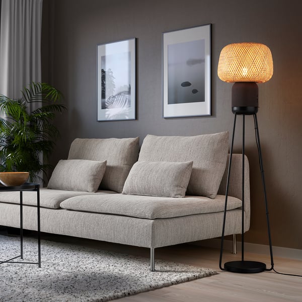 SYMFONISK - Floor lamp with Wi-Fi case, bamboo/smart ,