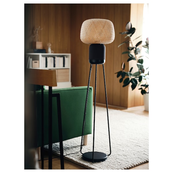 SYMFONISK - Floor lamp with Wi-Fi case, bamboo/smart ,