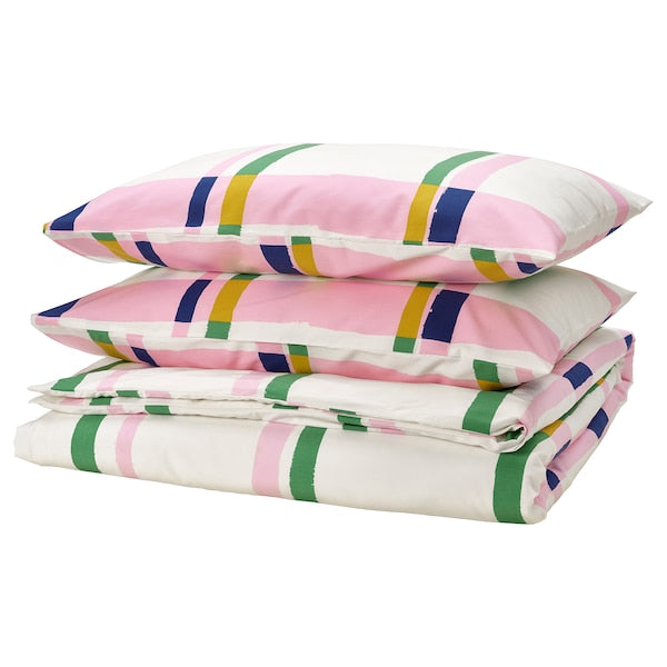 SYRABLADMAL - Duvet cover and 2 pillowcases, multicolour/check, 240x220/50x80 cm