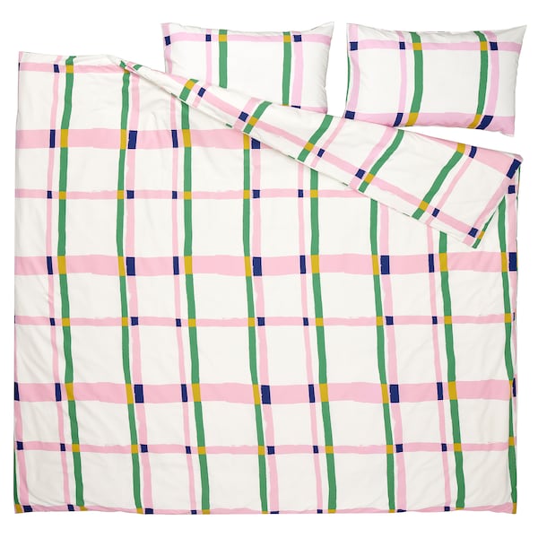 SYRABLADMAL - Duvet cover and 2 pillowcases, multicolour/check, 240x220/50x80 cm