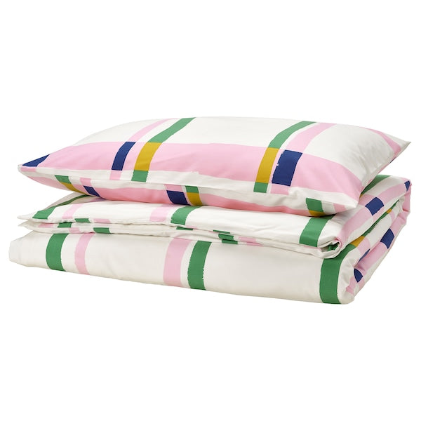 SYRABLADMAL - Duvet cover and pillowcase, multicolour/check, 150x200/50x80 cm