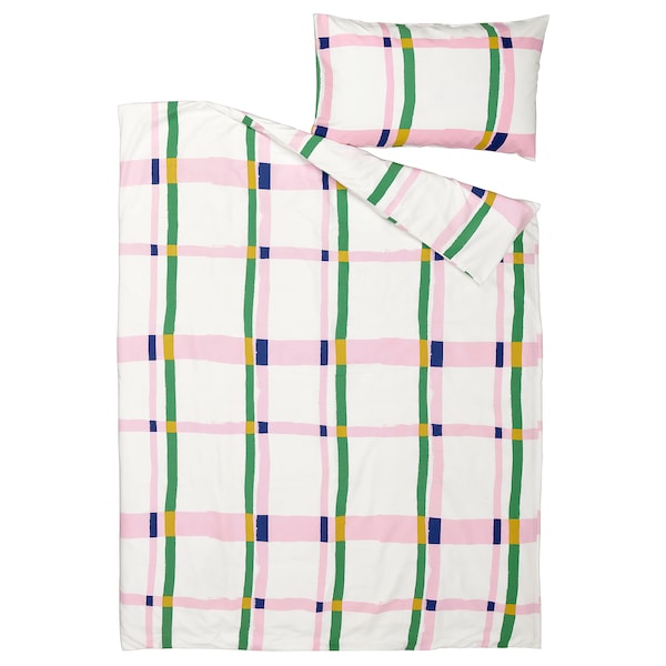 SYRABLADMAL - Duvet cover and pillowcase, multicolour/check, 150x200/50x80 cm