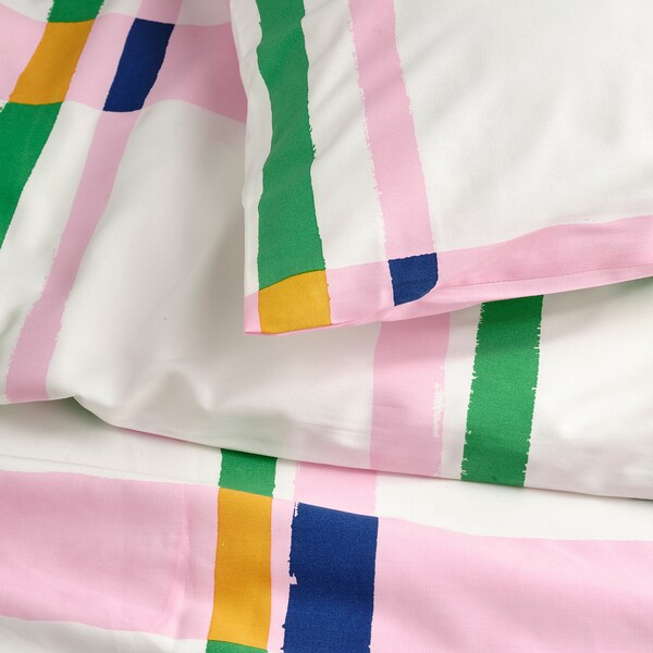 SYRABLADMAL - Duvet cover and pillowcase, multicolour/check, 150x200/50x80 cm