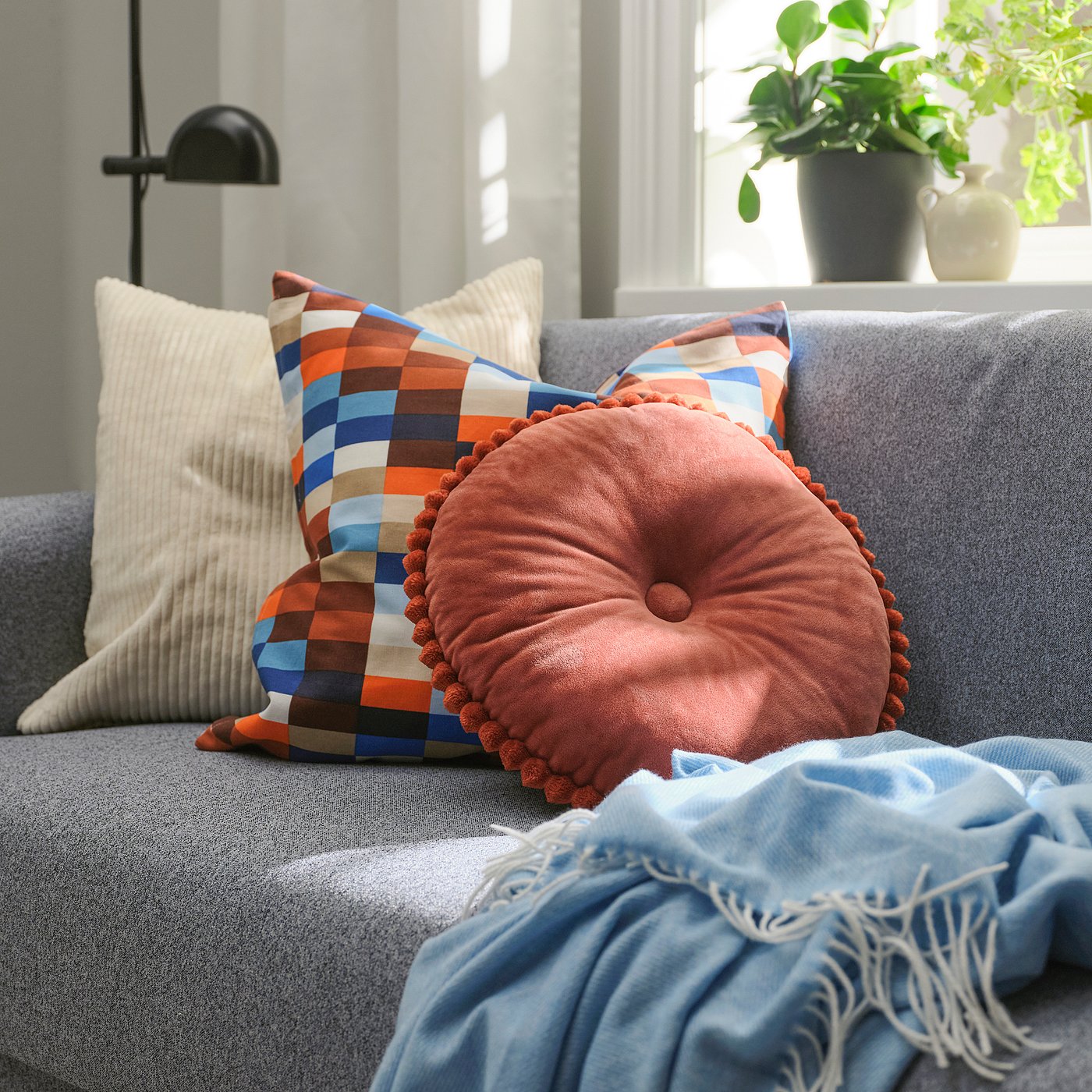 SYRENBUSKE cushion, brown-red, 36 cm