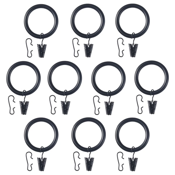 SYRLIG curtain ring with clip and hook, black, 38 mm, 10 pack